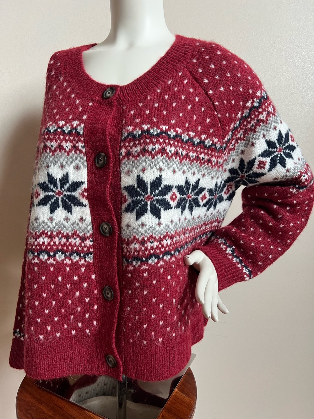 Old Navy Red Nordic Snowflake Button-Up Cardigan